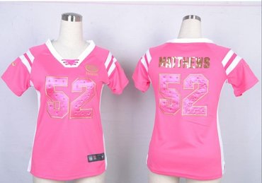 NEW New Green Bay Packers 52 Clay Matthews Women Draft Him Shimmer V-Neck T-Shirt - Pink