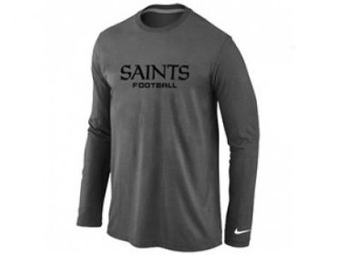 NEW New Orleans Sains Authentic font Long Sleeve T-Shirt D.Grey