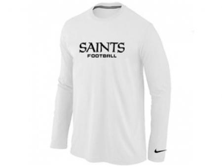 NEW New Orleans Sains Authentic font Long Sleeve T-Shirt White