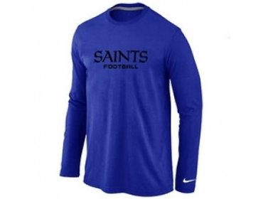 NEW New Orleans Sains Authentic font Long Sleeve T-Shirt blue