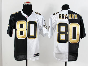 NEW New Orleans Saints #80 Jimmy Graham  black-white  Elite split jersey