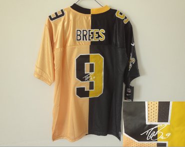 NEW New Orleans Saints #9 Drew brees black-gold jerseys(Elite Signed split)