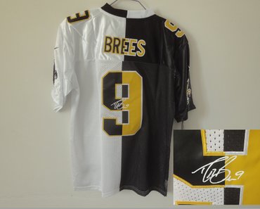 NEW New Orleans Saints #9 Drew brees black-white jerseys(Elite Signed split)