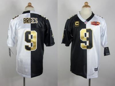 NEW New Orleans Saints #9 Drew brees black-white jerseys(super bowl xliv Elite split)