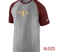 NEW New Orleans Saints Ash Tri Big Play Raglan NFL T-Shirt Grey Red