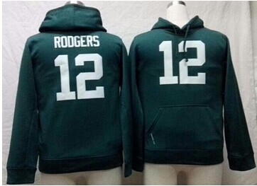 NEW Packers #12 Aaron Rodgers Green Youth Pullover NFL Hoodie