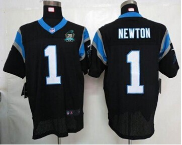 NEW Panthers #1 Cam Newton Black Team Color With 20TH Season Patch Stitched Jersey