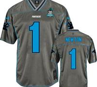 NEW Panthers #1 Cam Newton Grey With 20TH Season Patch Stitched Vapor Jersey