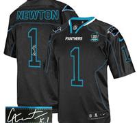 NEW Panthers #1 Cam Newton Lights Out Black With 20TH Season Patch Stitched Autographed Jersey