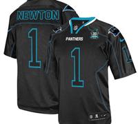 NEW Panthers #1 Cam Newton Lights Out Black With 20TH Season Patch Stitched Jersey
