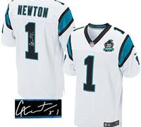 NEW Panthers #1 Cam Newton White With 20TH Season Patch Stitched Autographed Jersey