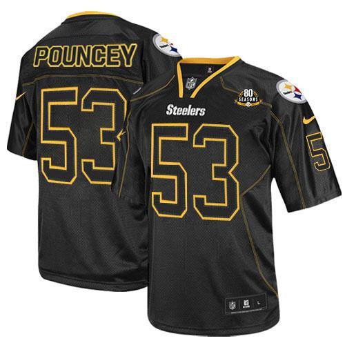 NEW Pittsburgh Steelers #53 Maurkice Pouncey Lights Out Black With 80TH Patch NFL Elite Jerseys