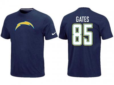NEW San Diego Chargers #85 Gates Name & Number T-Shirt D.Blue
