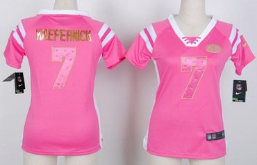NEW San Francisco 49ers Colin Kaepernick 7 Women Draft Him Shimmer V-Neck T-Shirt - Pink