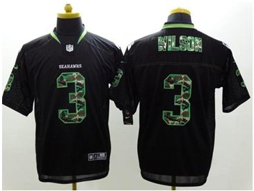 NEW Seattle Seahawks #3 Russell Wilson Black NFL Elite Camo Fashion Jersey