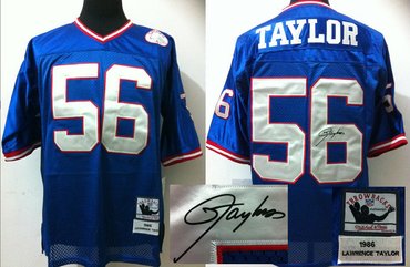 NEW Signed Elite New York Giants 56 Lawrence Taylor Blue Throwback Jerseys