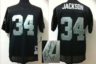 NEW Signed Elite Oakland Raiders 34 Bo Jackson Black Throwback Jerseys