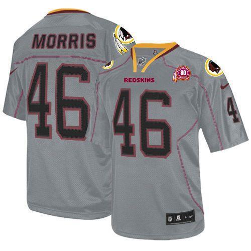 NEW Washington Redskins #46 Alfred Morris 80TH Patch Lights Out Grey NFL Elite Jerseys