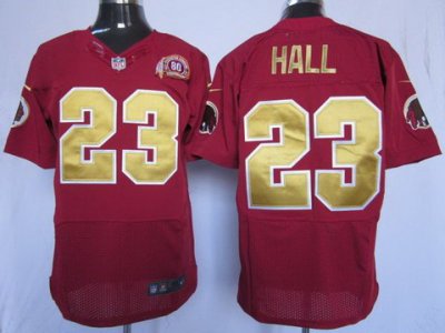 2012 NEW NFL Washington Redskins 23 DeAngelo Hall Red 80th M&N Gold Number Jerseys (Elite)