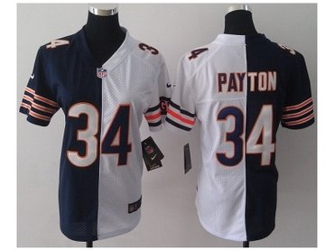 NEW Women Chicago Bears #34 Walter Payton White-blue Jerseys(Elite split)
