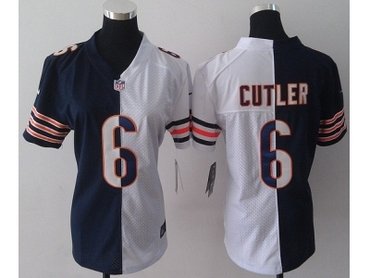 NEW Women Chicago Bears #6 Jay Cutler White-blue Jerseys(Elite split)