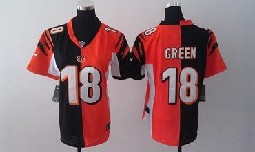 NEW Women Cincinnati Bengals #18 A.J. Green Orange-Black jerseys(Elite split)