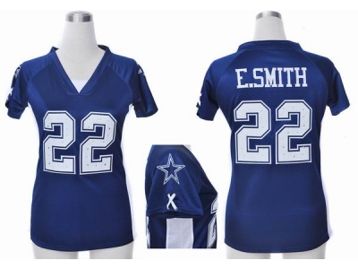 NEW Women Dallas Cowboys 22 E.smitth Blue Jerseys(Draft Him ii Top)