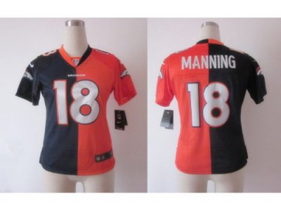 NEW Women Denver Broncos #18 Peyton Manning Blue-Orange Jerseys(Split Elite)