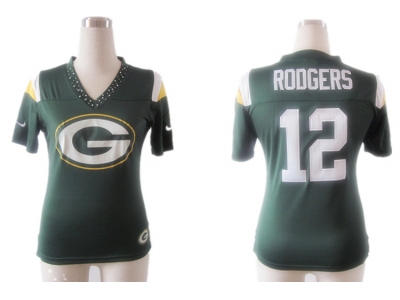 NEW Women Green Bay Packers #12 Aaron Rodgers green Field Flirt Fashion Jerseys(2012)