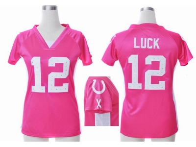 NEW Women Indianapolis Colts 12 Andrew Luck pink jerseys(draft him ii top)