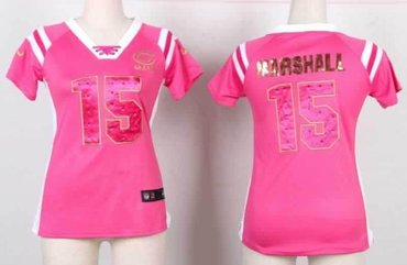NEW Women Jerseys Chicago Bears 15 brandon marshall Pink(fashion Rhinestone sequins)