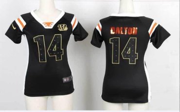 NEW Women Jerseys Cincinnati Bengals 14 Andy Dalton Black(fashion Rhinestone sequins)