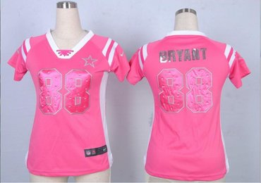 NEW Women Jerseys Dallas Cowboys 88 Dez Bryant Pink(fashion Rhinestone sequins)