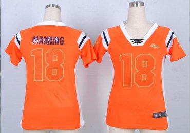 NEW Women Jerseys Denver Broncos 18 Peyton Manning Orange(fashion Rhinestone sequins)