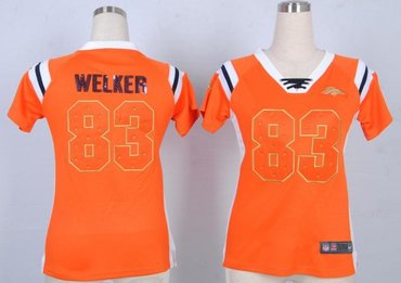 NEW Women Jerseys Denver Broncos 83 Wes Welker Orange(fashion Rhinestone sequins)
