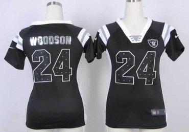 NEW Women Jerseys Oakland Raiders 24 Charles Woodson Black(fashion Rhinestone sequins)