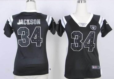 NEW Women Jerseys Oakland Raiders 34 Bo Jackson Black(fashion Rhinestone sequins)
