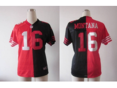 NEW Women San Francisco 49ers #16 joe Montana red-black jerseys(Elite split)