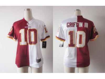 NEW Women Washington Redskins #10 Robert Griffin III white-red jerseys(Elite split)