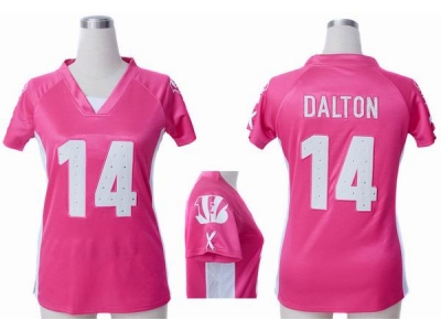 NEW Women Cincinnati Bengals 14 Andy dalton Pink Jerseys(Draft Him ii Top)
