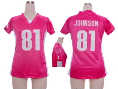 NEW Women detroit lions #81 calvin johnson pink jerseys(draft him ii top)