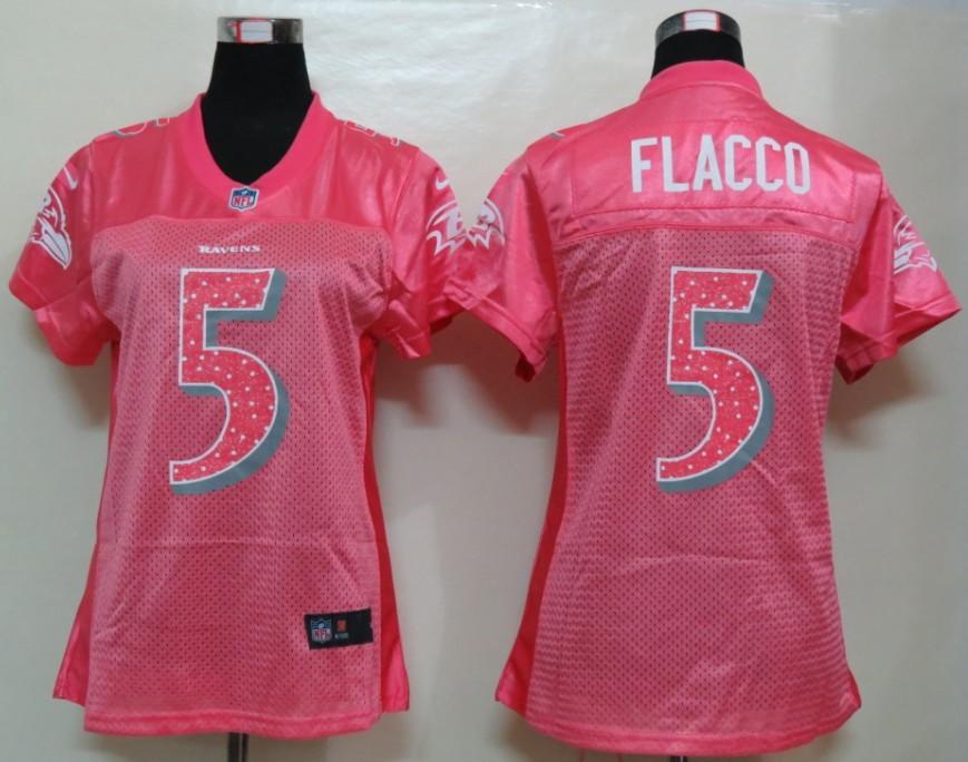 NEW Womens Baltimore Ravens 5 Flacco Pink Jerseys