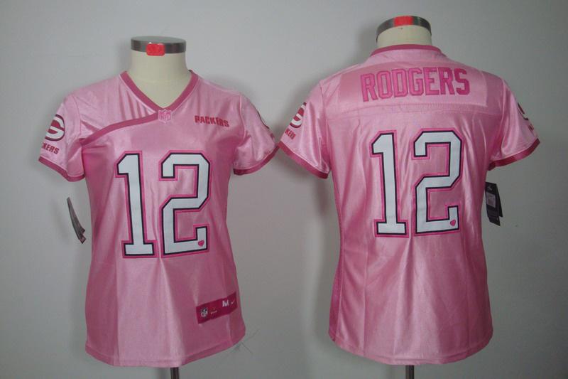 NEW Womens Green Bay Packers 12 Aaron Rodgers Pink Colors Be Luv'd Jerseys