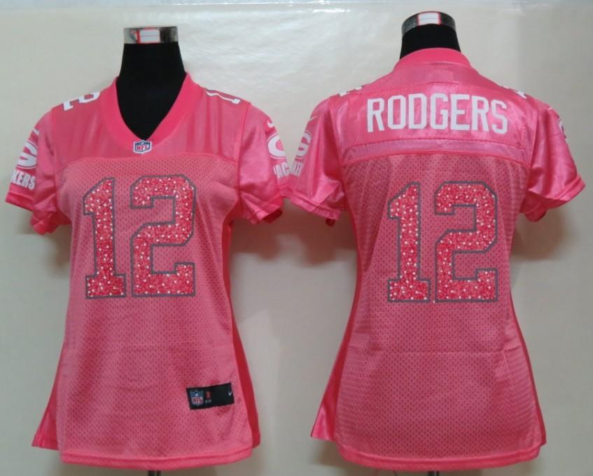 NEW Womens Green Bay Packers 12 Rodgers Pink Jerseys