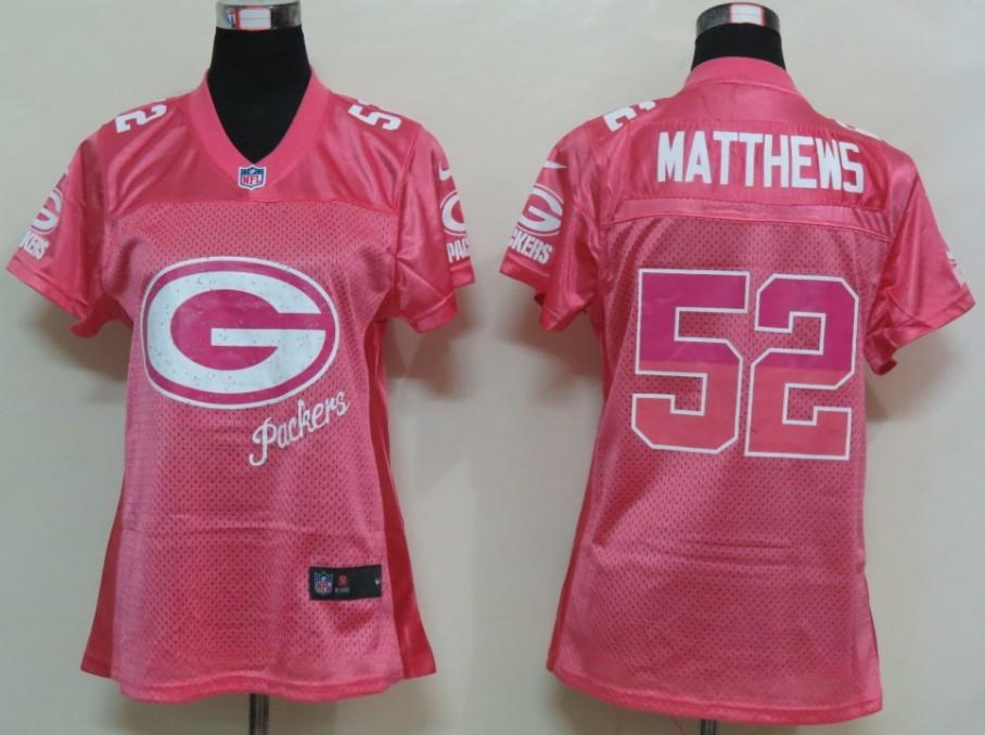 NEW Womens Green Bay Packers 52 Matthews Pink Jerseys