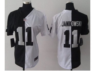 NEW Womens Oakland Raiders #11 Sebastian Janikowski white-black jerseys(Elite split)