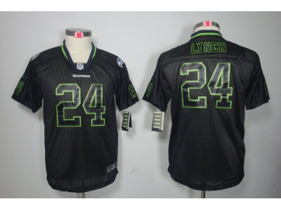 NEW Youth NFL Seattle Seahawks #24 Marshawn Lynch black jerseys(Lights Out Elite)