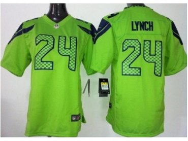 NEW Youth Seattle Seahawks #24 Marshawn Lynch Green Jerseys