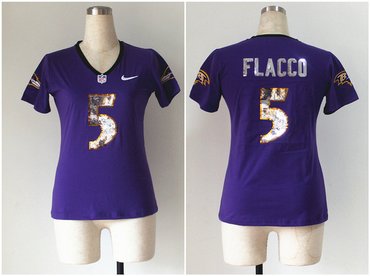 NEW women jerseys Baltimore Ravens 5 flacco purple(Handwork Sequin lettering Fashion)