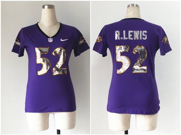 NEW women jerseys Baltimore Ravens 52 Ray Lewis purple(Handwork Sequin lettering Fashion)